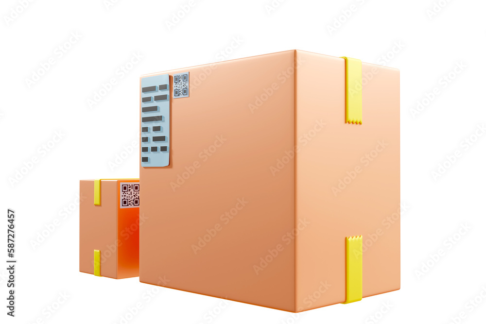 Boxes various sizes. Several boxes with informational stickers. Postal parcels. Several parcels with adhesive tape. Cardboxes destined for delivery. Cartoon style. Boxes isolated on white. 3d image. Boxes various sizes. Several boxes with informational stickers. Postal parcels. Several parcels with adhesive tape. Cardboxes destined for delivery. Cartoon style. Boxes isolated on white. 3d image.