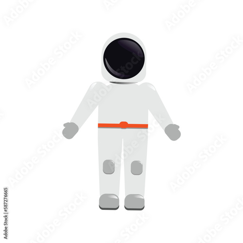 Astronauts suit. Special spacewalk costume made of white material with helmet to explore depths of vector universe