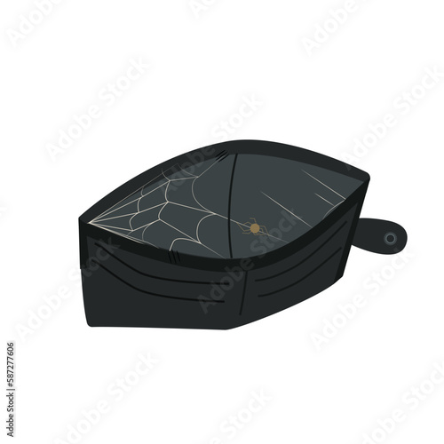 Open empty wallet with cobwebs. Economic and money crisis with bankruptcy with credit obligation and depressive financial vector poverty