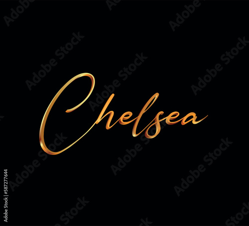 decorative 3d gold chelsea text on black background