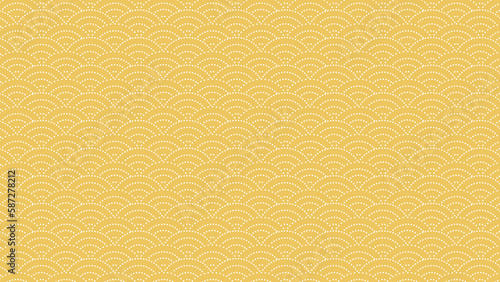 黄色のドットの青海波模様素材 ポピュラーな和柄 16：9