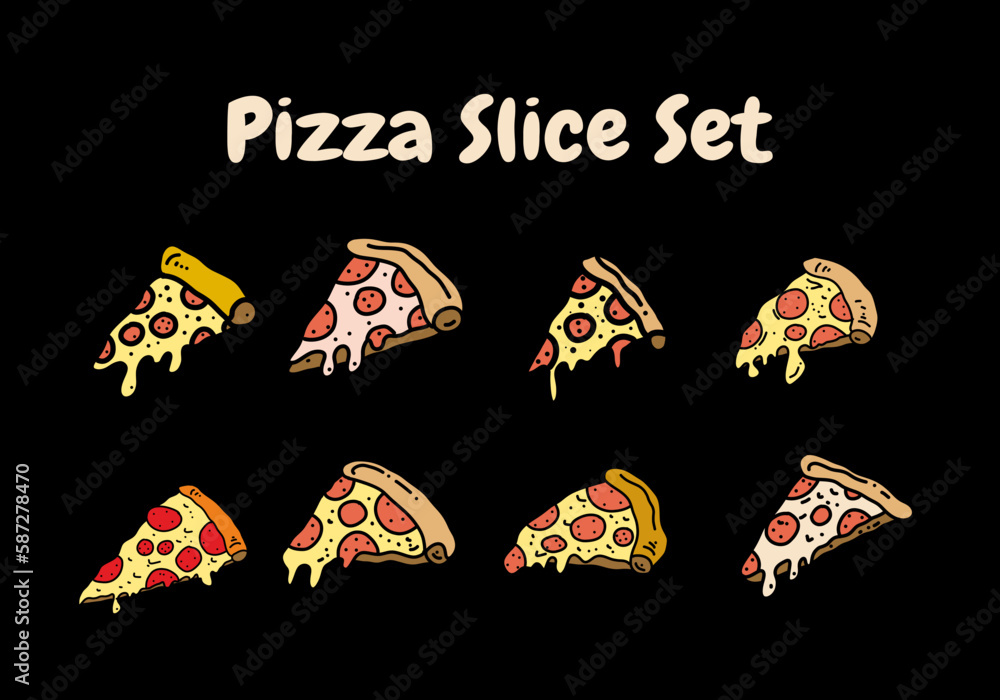 Hand drawing of pizza slice set design