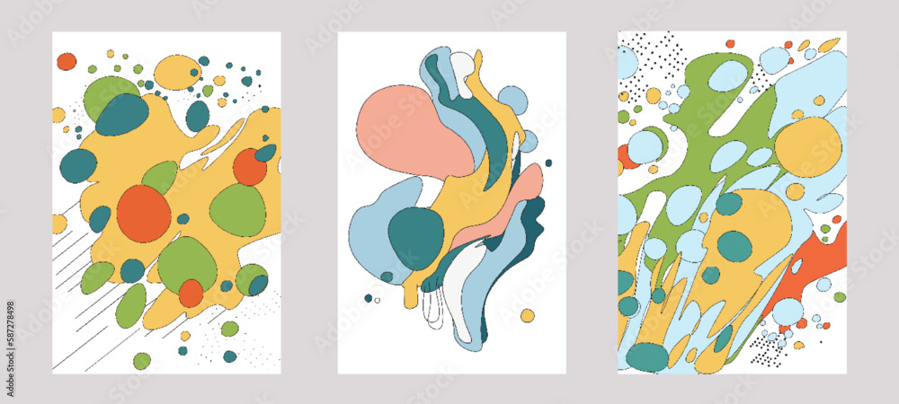 set of illustrations in abstract style, vector illustrations. abstraction. multi-colored spots. wall art, print, posters