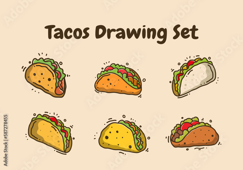 Hand drawing design of mexican food tacos