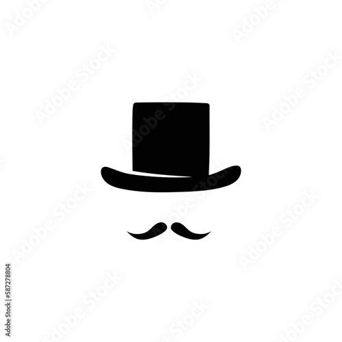 Mens hat cylinder and mustache template. Retro black gentleman character with vintage style for masquerade and designer vector avatar