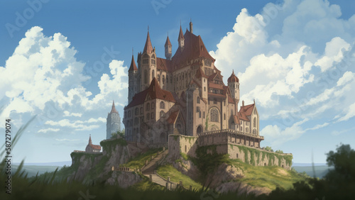 西洋風のお城のアニメ背景 Animated Background of Castle Generative AI 画像生成AI