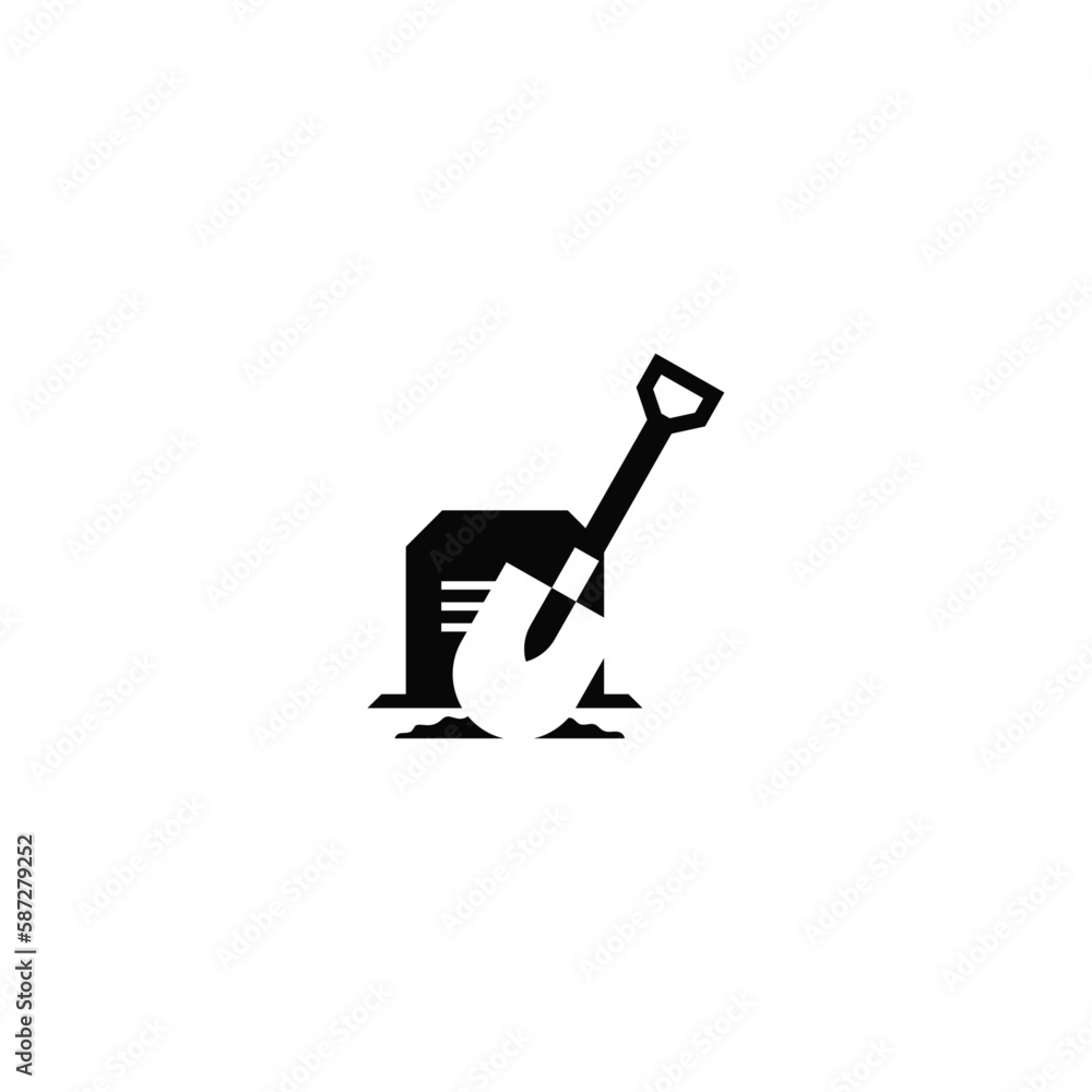 Grave and shovel. Negative space logo design. Stock Vector Adobe Stock