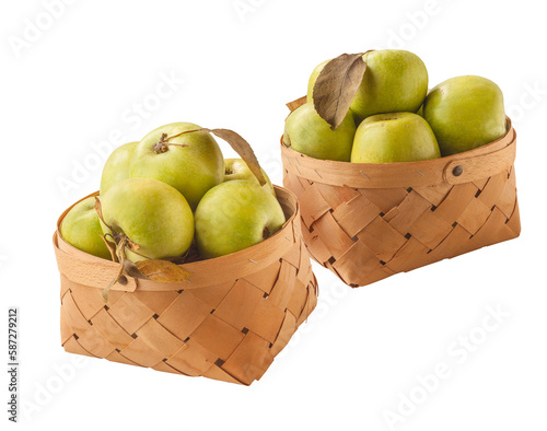 Two baskets with apples of the winter variety Reinette Semerenko photo