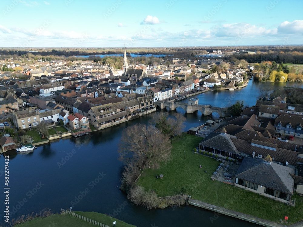 St Ives Cambridgeshire UK drone aerial view .St Ives Cambridgeshire UK drone aerial view ..