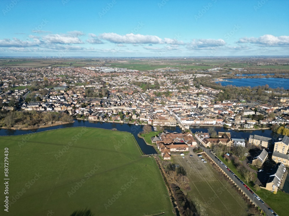 Fototapeta premium St Ives Cambridgeshire UK drone aerial view .St Ives town Cambridgeshire UK drone aerial view .