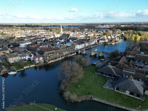 St Ives Cambridgeshire UK drone aerial view .St Ives Cambridgeshire UK drone aerial view .. © steve
