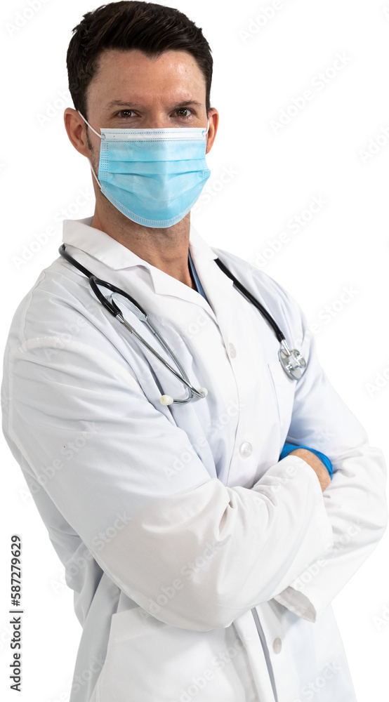 Man health worker wearing an mask and an blouse looking to the camera with black background Man health worker wearing an mask and an blouse looking to the camera with black background