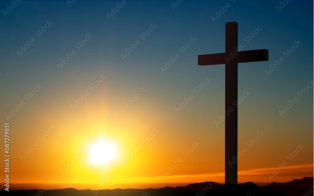 Good Friday. Friday before Easter. Christian cross against the sunset. EPS10 vector