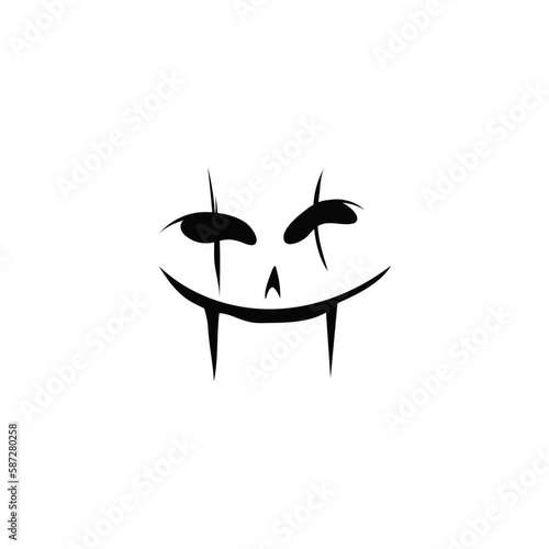 Scary and creepy face. Evil ghost smirk for halloween as devilish decoration and emotional expression of vector evil