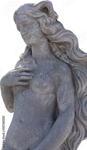 Image of ancient classical style weathered sculpture of naked woman on transparent background photo