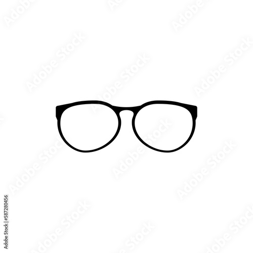 Classical glasses with black frames. Vision accessory to protect eyes from sun with stylish lenses and plastic vector frames.