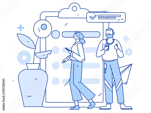 Invite friends to conduct questionnaire survey flat vector concept operation hand drawn illustration
