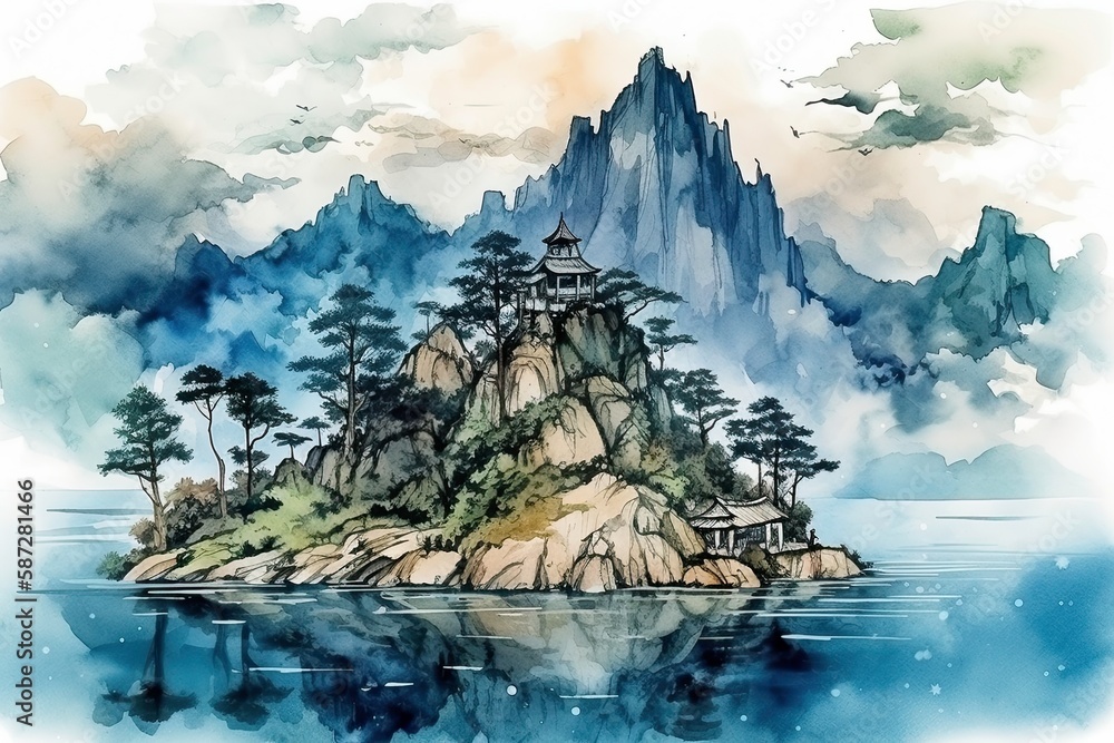 light watercolor of high mountains