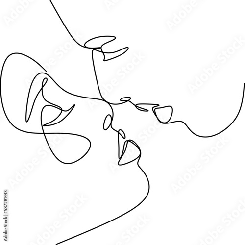 Abstract faces line vector illustration. Minimalistic art male and female. Black and white. White background. One line drawing.
