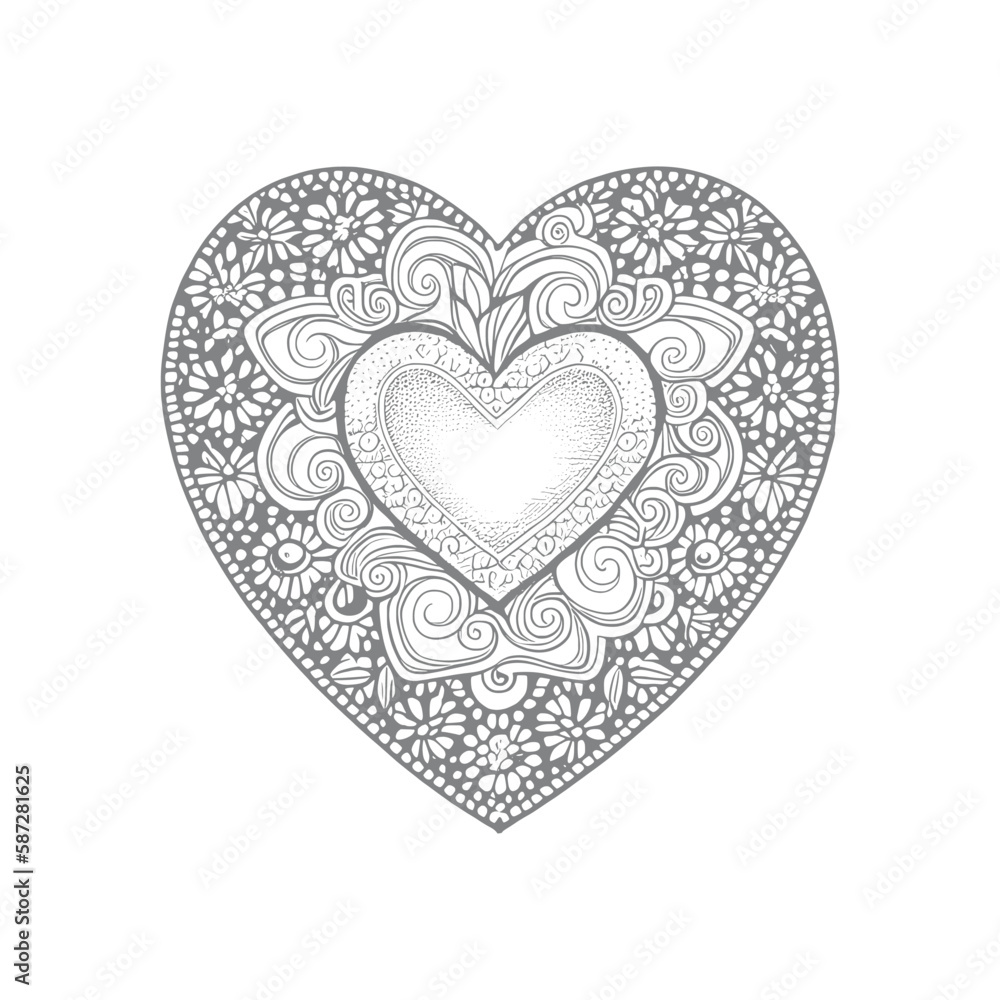 In the Coloring Book, the heart-shaped frames are beautifully decorated with intricate floral designs.