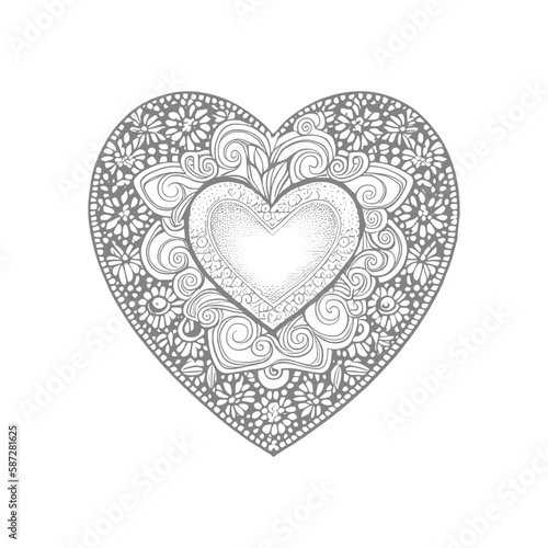 In the Coloring Book  the heart-shaped frames are beautifully decorated with intricate floral designs.
