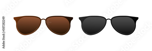 Brown and black sunglasses. Fashion accessory to protect your eyes from sun with stylish lenses and plastic vector frames.