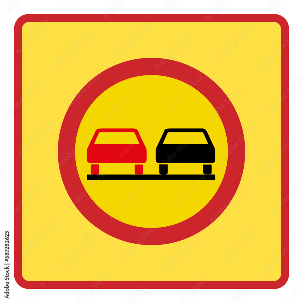 Traffic signs. Road signs. Instruction road signs. Road signs acting on the area. No overtaking.