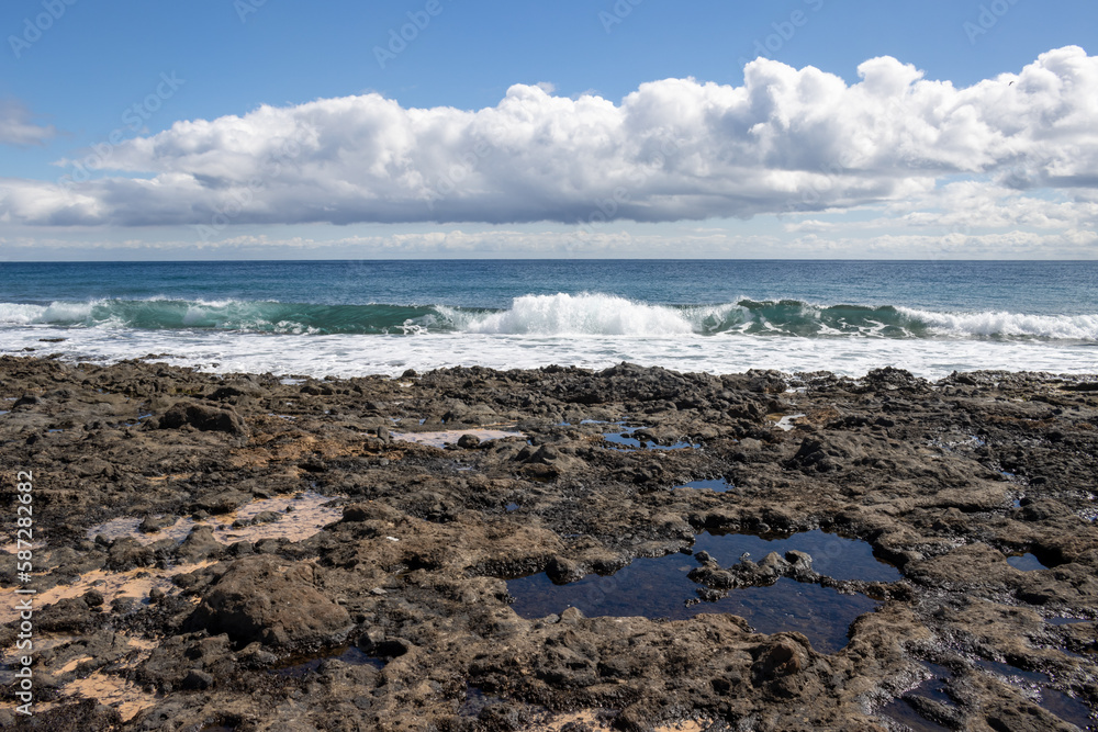 Rocky coastline in Puerto del Rosario, Spain Rocky coastline in Puerto del Rosario, Spain