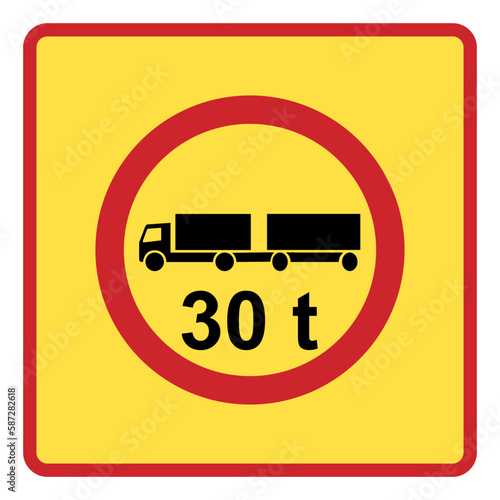 Traffic signs. Road signs. Instruction road signs. Road signs acting on the area. Road train gross weight limit.