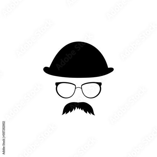 Retro mask in glasses hat with mustache template. Fashion gentleman character with vintage style for masquerade and designer vector avatar