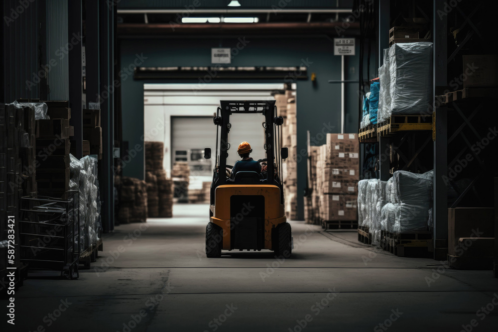 Forklift in the warehouse. Generative ai.