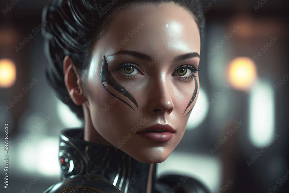 Futuristic AI Android in cinematic lighting, photoreal, realism, porcelan skin created. Generative ai Futuristic AI Android in cinematic lighting, photoreal, realism, porcelan skin created. Generative ai