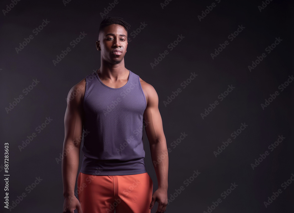 Multiethnic male posing in a studio in his sportswear. Generative ai Multiethnic male posing in a studio in his sportswear. Generative ai