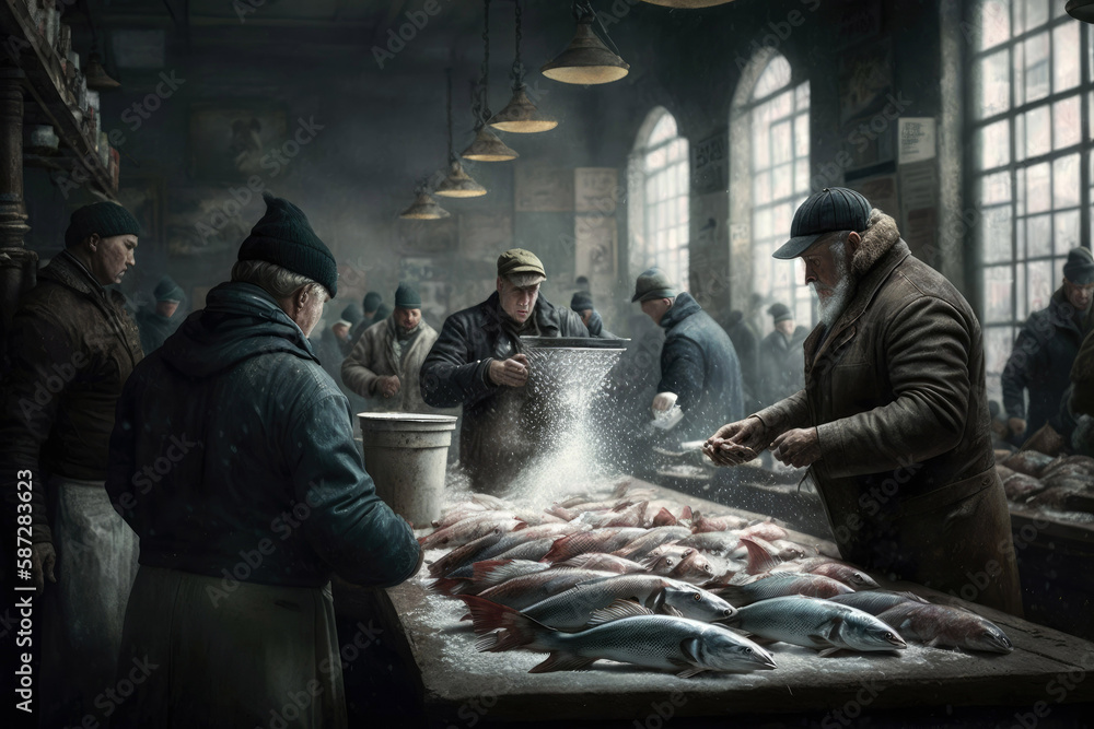 photo of fish market. Generative ai.