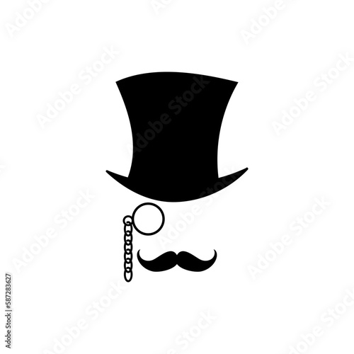 Retro mask in glasses hat with monocle template. Old gentleman character with vintage style for masquerade and designer vector avatar