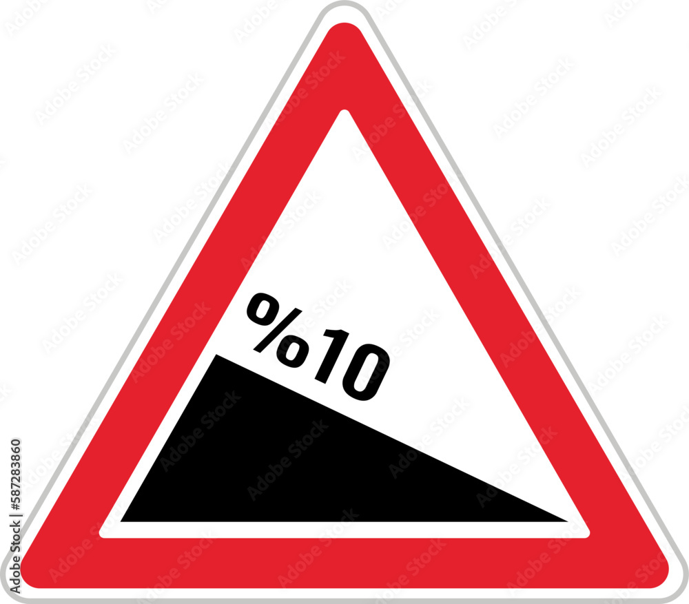 Dangerous Slope, Descent (T-3a), Traffic Sign Dangerous Slope, Descent (T-3a), Traffic Sign