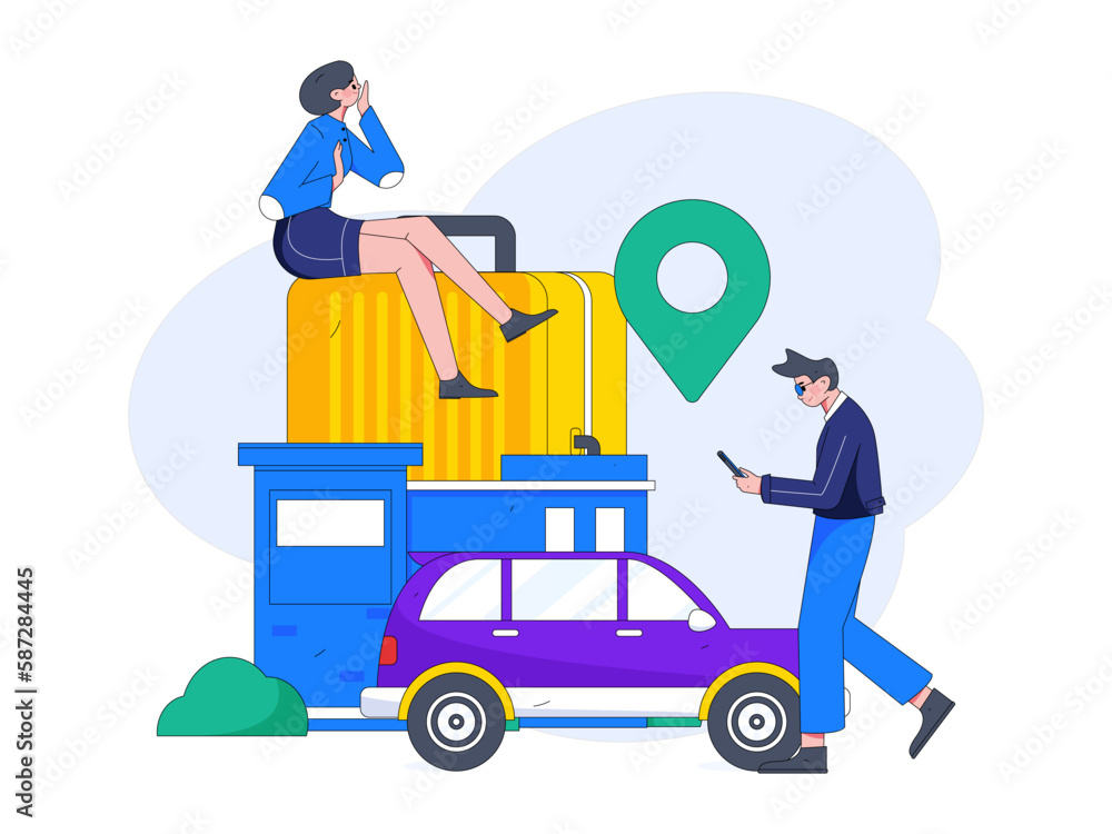 Flat vector concept operation hand-drawn illustration of people taking a taxi
Flat vector concept operation hand-drawn illustration of people taking a taxi