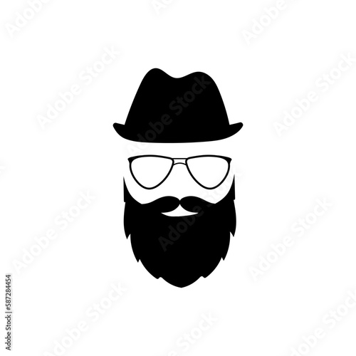 Hipster head in glasses hat with beard template. Fashion gentleman character with vintage style for masquerade and designer vector avatar