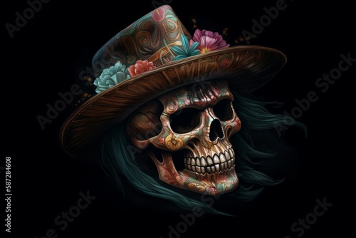 Cinco de Mayo - Day of the Dead Mexican Skull - Postproducted generative AI digital illustration