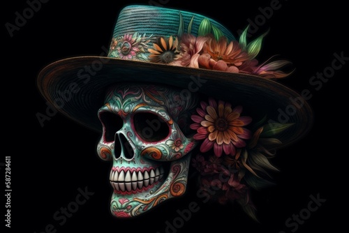 Cinco de Mayo - Day of the Dead Mexican Skull - Postproducted generative AI digital illustration
