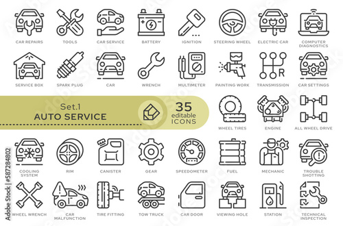 Set of conceptual icons. Vector icons in flat linear style for web sites, applications and other graphic resources. Set from the series - Auto Service. Editable outline icon.	
