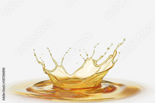 Olive or engine oil splash, cosmetic serum liquid isolated on white background, 3d illustration with Clipping path.