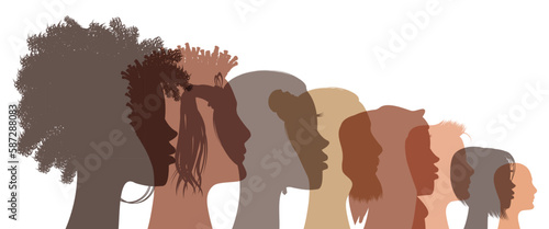 Multiracial man and woman silhouettes of different appearance - diversity concept - vector illustration