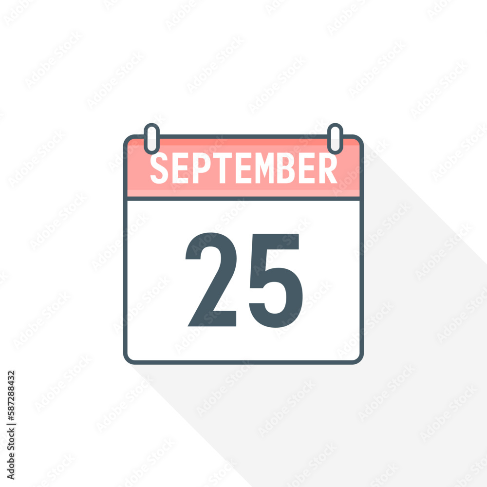 25th September calendar icon. September 25 calendar Date Month icon vector illustrator 25th September calendar icon. September 25 calendar Date Month icon vector illustrator
