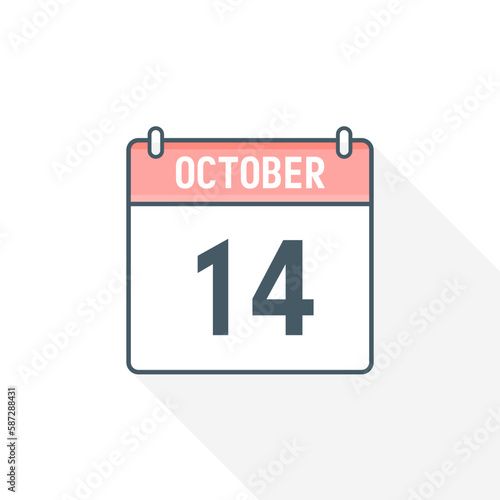 14th October calendar icon. October 14 calendar Date Month icon vector illustrator
