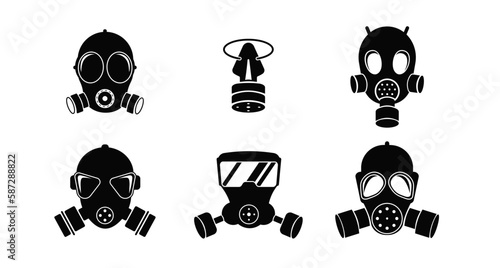 Gas masks and respirators icon. Defence with biological filters for protection against radiation and chemical weapons with vector breathing enhancement