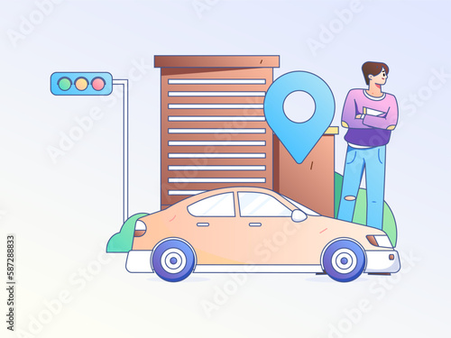 Flat vector concept operation hand-drawn illustration of people taking a taxi
