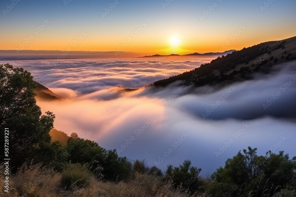Cloud inversion sunrise at the mountain generative AI