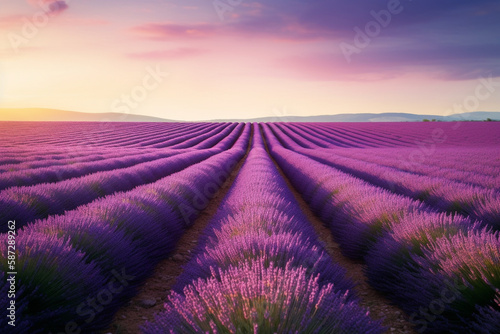 Sunset at the lavender field generative AI