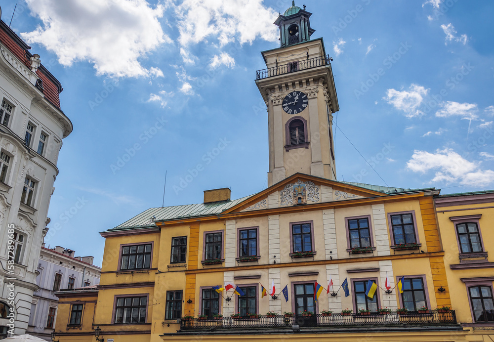 Town Hall on Old Town Market Square in historic part of Cieszyn, Poland